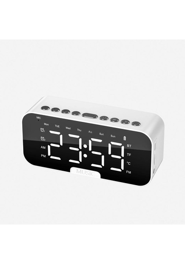 Geeroyoo Beyaz Taşınabilir Bluetooth Hoparlör - Dijital Saat, Fm Radyo, Tf Kart Desteği, Usb Şarjlı Ev Ve Dışarı Kullanımı