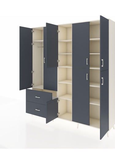 Hyperion Dolap 12 Raflı 2 Çekmeceli Tek Askılı 220x44x243 Aytaşı-antrasit/antrasit Antrasıt/antrasıt