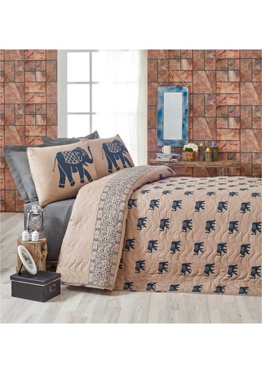 Kapitone Yatak Örtüsü Seti Tek Kişilik Fil Mavi