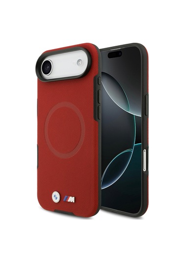 İphone 17 Air Uyumlu Kılıf Bmw Lisanslı M-safeli Metal Logolu Delikli M Dizayn Deri Kapak Kırmızı Kirmizi