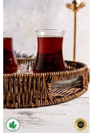 Yuvarlak Hasır Tepsi, Kulplu Sunum Tepsisi, Servis Tepsisi, Kahve Tepsisi, Keyif Tepsisi, Modern Hasır Tepsi - 25 Cm Kahverengi