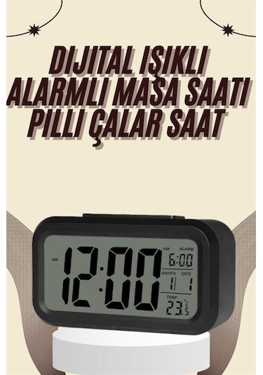 Dijital Masa Saati Termometreli Takvim Çalar Saat Led Ekran Pilli Diğer