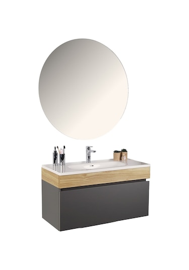 Kobos Harmony 100 Cm Banyo Dolabı Seti Füme + Meguro