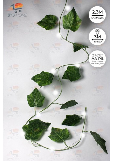 Dekoratif Yeşil Yapraklı 230 Cm Yapay Sarmaşık Ve 300 Cm Peri Led Pembe Renk - Beyaz Beyaz