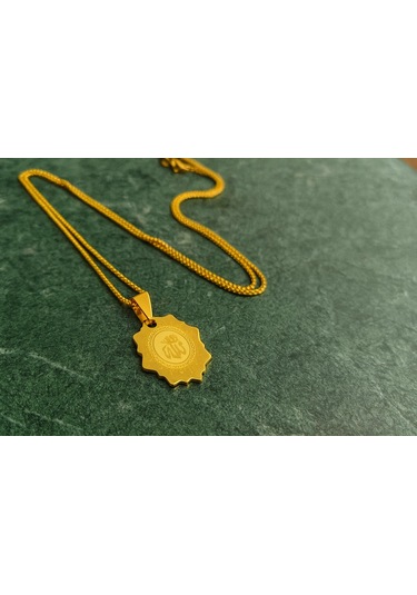Voyageaccessory Gerçek Altın Işıltısında Ve Görünümlü Paslanmaz Çelik Allah Yazılı Kolye altın