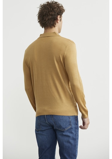 Sementa Polo Yaka Ekose Motifli Triko Kazak - Kamel CAMEL