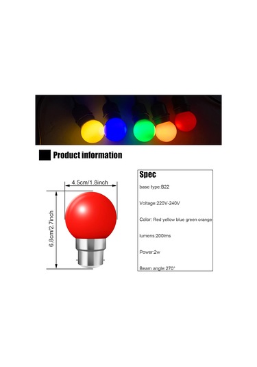 B22 Süngü Soketli 20 Adet Renkli Led Ampul, Mini Küre Tarzı, Verandalarda, Bahçelerde, Partilerde Ve Noel'de Golf Toplarını Süslemek İçin İdealdir.