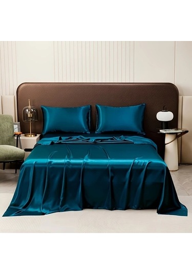 Trendooze Parça Lüks Saten Yatak Takımı Makinede Yıkanabilir Polyester Gümüş Gri Sunshine022 Silvery Grey 3 Gümüş Gri