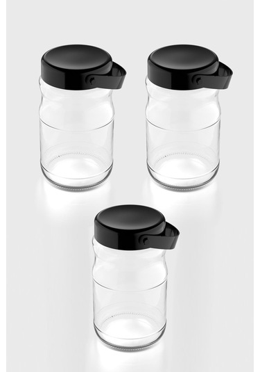 Renga Macro 1700 Ml Siyah Kapaklı 3'lü Cam Kavanoz Seti 131074 Siyah
