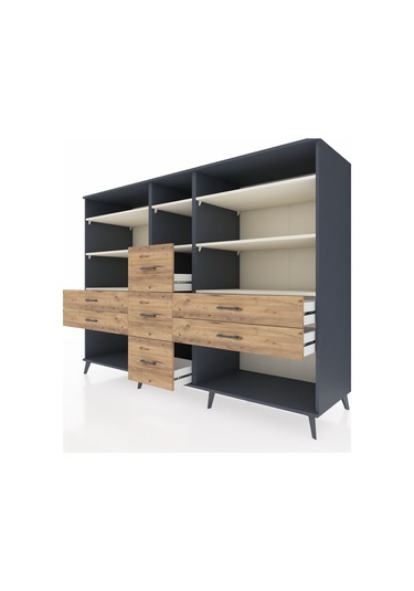 Kronos Dolap 8 Raflı 7 Çekmeceli 220x59x163 Antrasit-aytaşı/çam Antrasit-aytaşı/çam