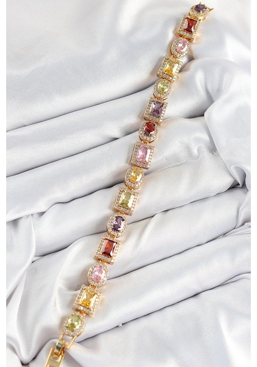 Pirinç Karışık Zirkon Taşlı Baget Model Gold Renk Vıp Seri Kadın Bileklik - Tj-bb7504 Gümüş