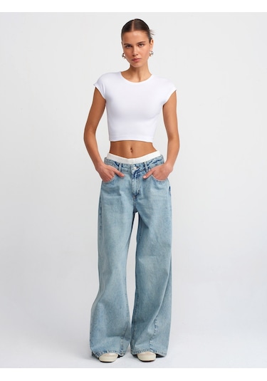 Dilvin Pamuk Ve Modal Karışımlı Crop Top Beyaz