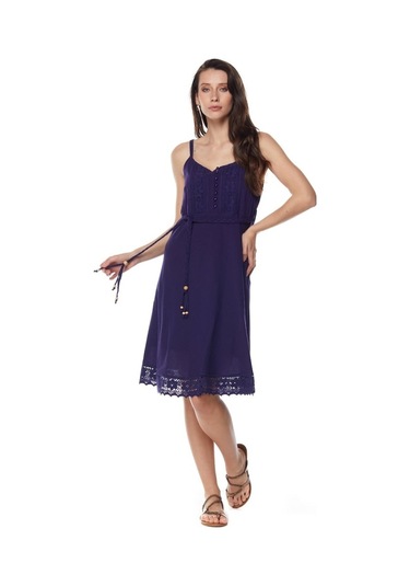 Şile Bezi Mor Askılı Kemerli Elbise