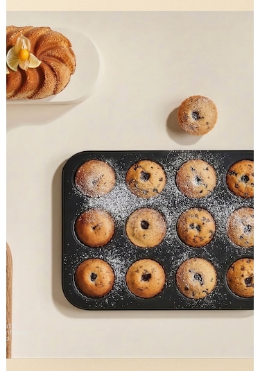Porlisma Cake Plus Siyah 12'li Muffin Kek Kalıbı 26x 38 Cm Siyah