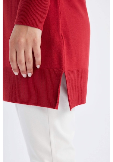 DeFacto Regular Fit Bisiklet Yaka Yırtmaçlı Basic Düz Triko Kazak Tunik H3431AZ24AURD332