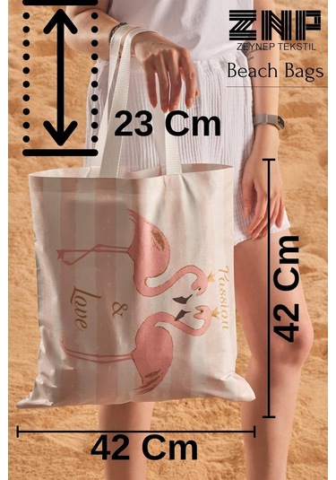 Passion Love Desen Baskılı Plaj Çantası Bej