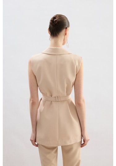 Sateen Kemer Detaylı Yelek - Bej-136848 Bej