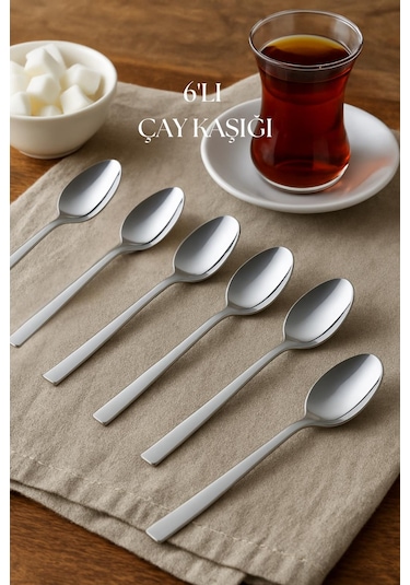 Paslanmaz Çelik 6 Lı Çay Kaşığı Seti Metalik