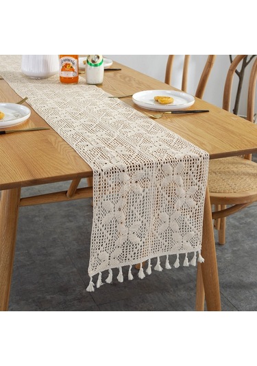 Genişletilmiş Ve Dikişli Rustik Örme İçi Boş Masa Örtüsü, Ebat: 30x180cm Kelebek Çift Dikiş Çok Renkli