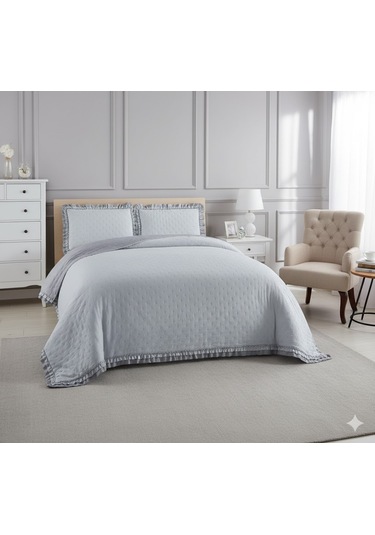 Kapitoneli Yatak Örtüsü Tek Kişilik Lizbon Gri Çok Renkli