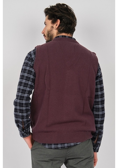 Arslanlı Erkek Lambswool V Yaka Süveter 0767991 Mürdüm-Mürdüm