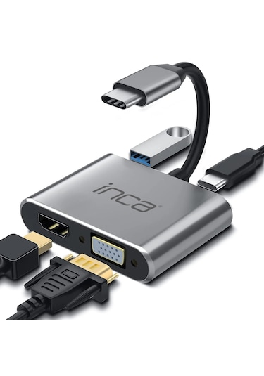 Inca Itpc-06tx Type-c Hub X4 Hdmı 4k 30 Hz+ Vga+ Usb 3.0+pd 100w