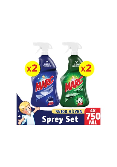 Marc Mutfak Yağ Çözücü Sprey 2 x 750 ML + Banyo Kireç Sökücü Sprey 2 x 750 ML