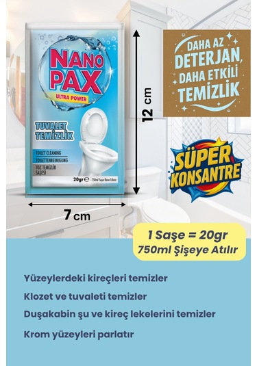 NanoPax Banyo Kireç Sökücü Toz Temizlik Saşesi 6 x 20 G