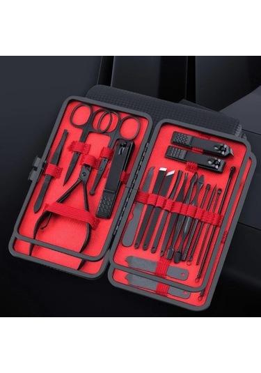 18 Parça Manikür Pedikür Set Kutusu Çelik Deri Çantalı Bakım Seti