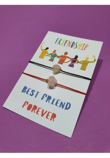 Gümüştel El Sanatları Sertifikalı Dostluk Pembe Kuvars Doğal Taşlı Ip Bileklik Çok Renkli