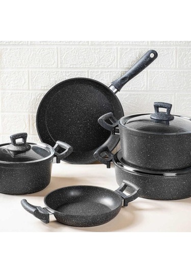 Tantitoni Gri Granit 8 Parça Tencere Seti Gri Siyah