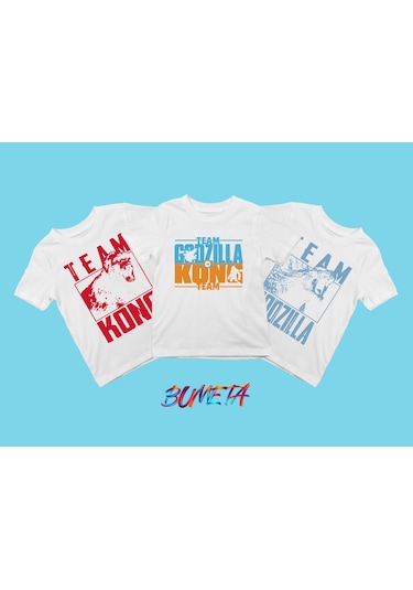 Bumeta Team Godzilla Vs Kong Baskılı Çocuk Tişört 3'lü Set Beyaz
