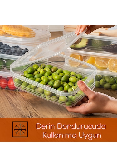 Porsima 4363-10 Kendinden Kapaklı Derin Dondurucuya Uygun 1,5 Lt 10 Adet Saklama Kabı Hava Almaz Düzenleyici Şeffaf