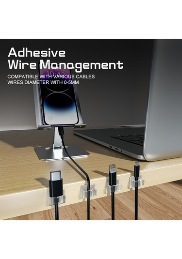 Fortunelane 60 Adet Kablo Düzenleyici Klipsi - Çift Taraflı Yapışkan, Ev/ofis Dekorasyonu İçin