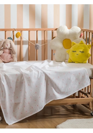 Fiyonk Baskılı Kız Bebek Battaniyesi 90x100 CM Ekru