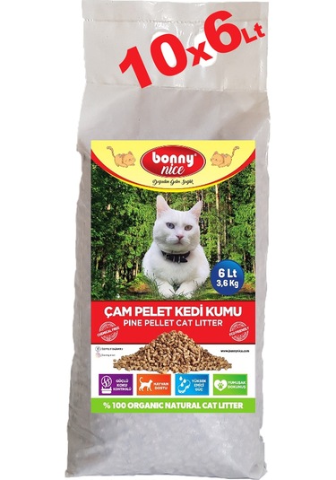 Bonny Nice Doğal Pellet Çam Peleti Kalın Kedi Kumu 10 x 6 L