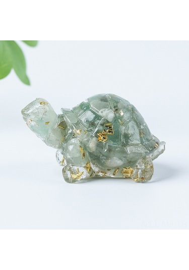 Mufunye Yeşil Kristal Kaplumbağa Heykeli, Feng Shui Sağlık Ve Ev Dekorasyonu, Altın Folyo İle Zenginleştirilmiş, 1 Adet
