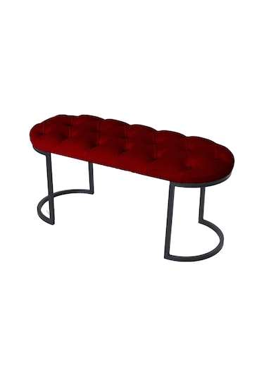 Elısse Black Puf - Metal Ayaklı Kapitoneli Model Puf, Bordo Bench