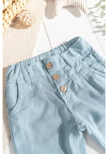 Babymod Düğmeli Beli Lastikli Erkek Bebek Keten Pantolon 001