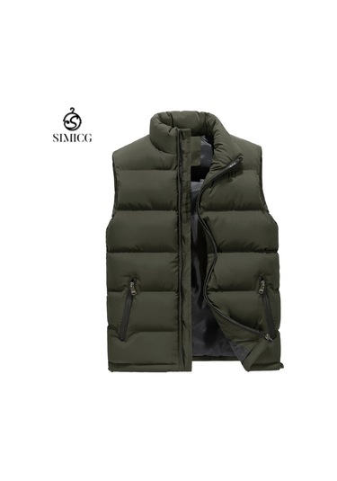 Günlük Erkek Yeleği, Erkek Sonbahar Ve Kış Sıcak Pamuklu Yelek Yeşil