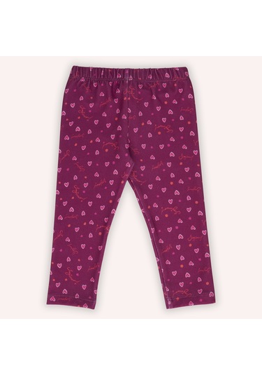 Kız Çocuk Kalp Desenli Tayt Bordo Çok Renkli