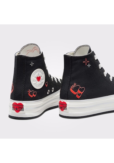 Converse Chuck Taylor All Star Eva Lift Platform Y2k Heart Çocuk Siyah Sneaker Düz A09122c Siyah