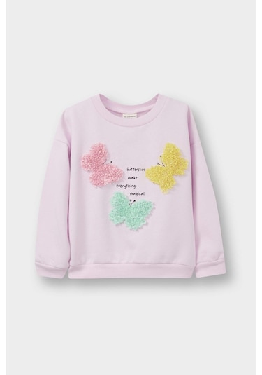 Defacto Kız Bebek Bisiklet Yaka Baskılı İçi Yumuşak Tüylü Sweatshirt E8922a525aupn96 Pembe