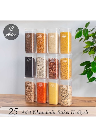 Porsima 432 12li Kare Erzak Bakliyat Saklama Kabı Takımı + Etiket