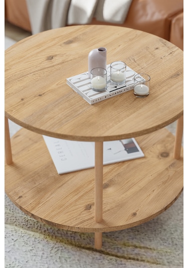 Yuvarlak Orta Sehpa Gazetelik Ahşap Ayaklı Sehpa -çam