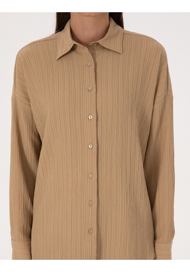 Pierre Cardin Kadın Koyu Bej Gömlek Desenli 50318232-vr088 Koyu Bej