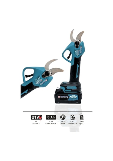 M 2'li Set Çelik Şanzuman Çift Pala Zincirli Şarjlı Dal Budama Testere Budama Makas 21v 3ah