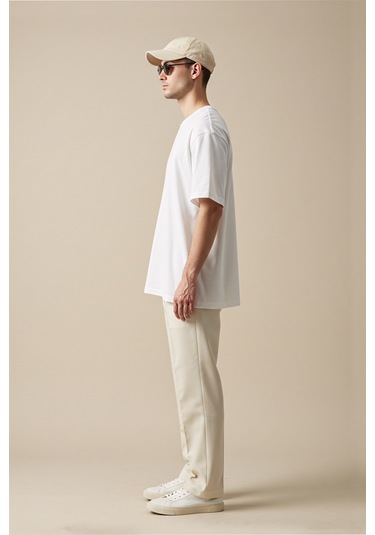 Erkek Oversize Basic Tişört Unisex %100 Pamuk Rahat Kalıp Beyaz