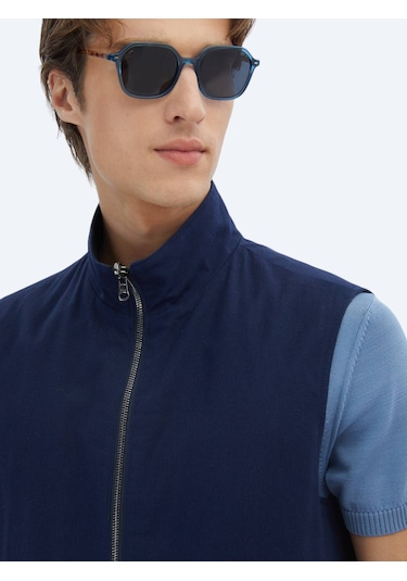 Lacivert Regular Fit Dik Yaka Casual Dokuma Spor Yelek Lacivert