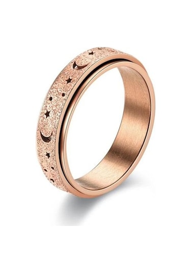 Altın Kadın Erkek Yüzük Ay Yıldız Fidget Spinner Yüzük Anti Stres Paslanmaz Çelik Çiftler Dönen Yüzük Takı Hediye Us 6 Altın